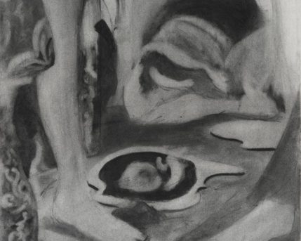 עומר הלפרין. על השולחן, פחם על נייר 
57x75 ס״מ
2017