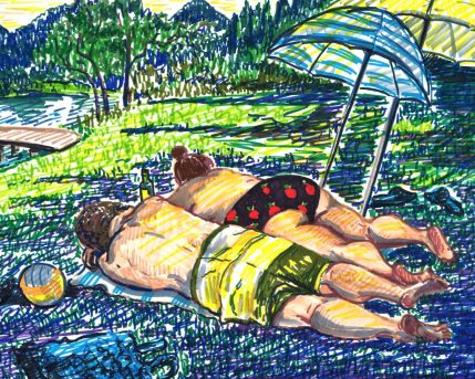 chilling, markers on paper, 21X29, 2017