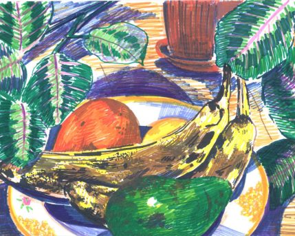 קערת פירות, טושים על נייר, 18X25